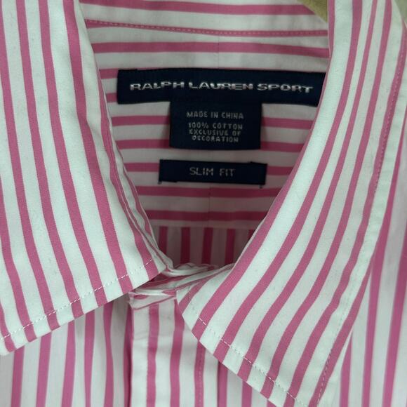 Ralph Lauren Sport pink white stripe button shirt women’s 14 slim fit - Picture 4 of 5
